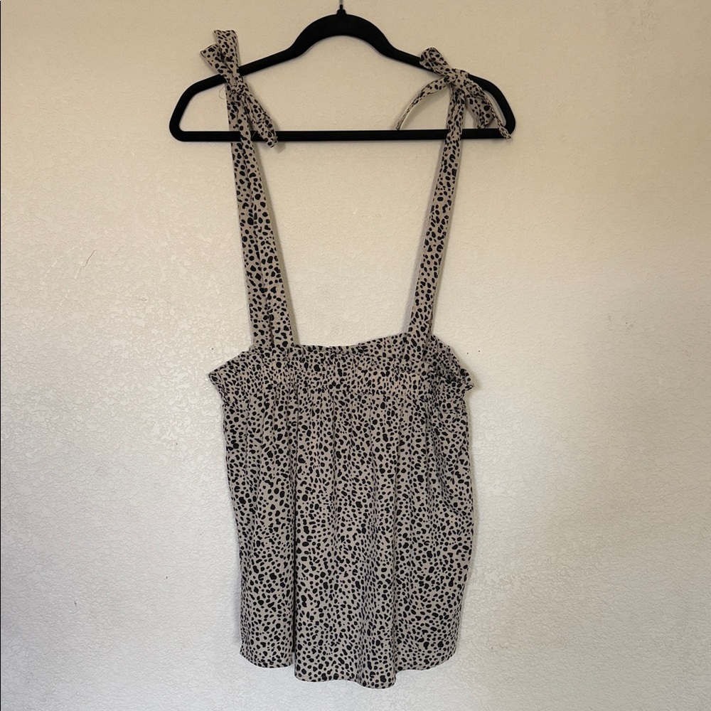 Tie-Shoulder Leopard Print Overall Mini Dress - Beige/Black